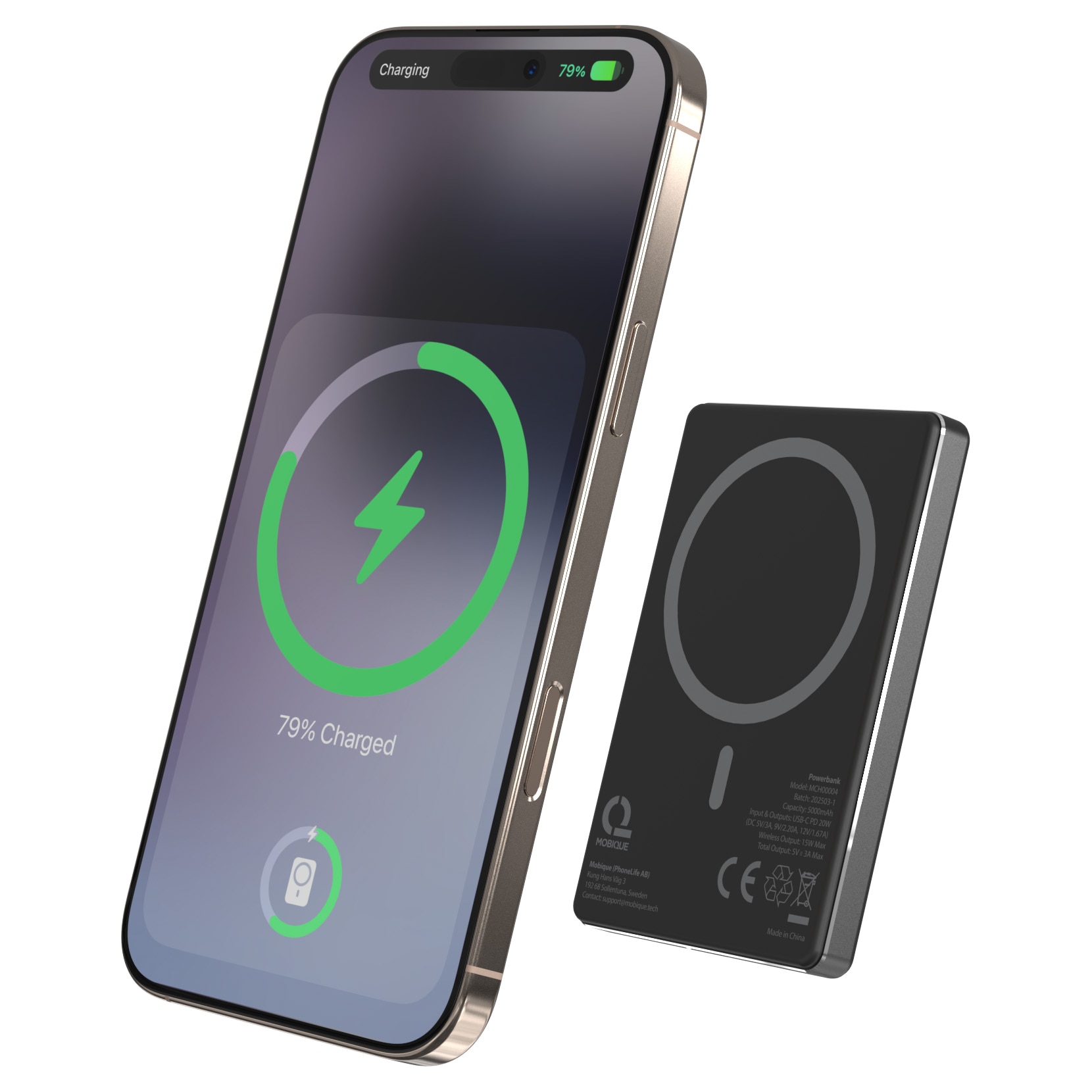 Powerbank inalámbrico magnético 5000 mAh. negro