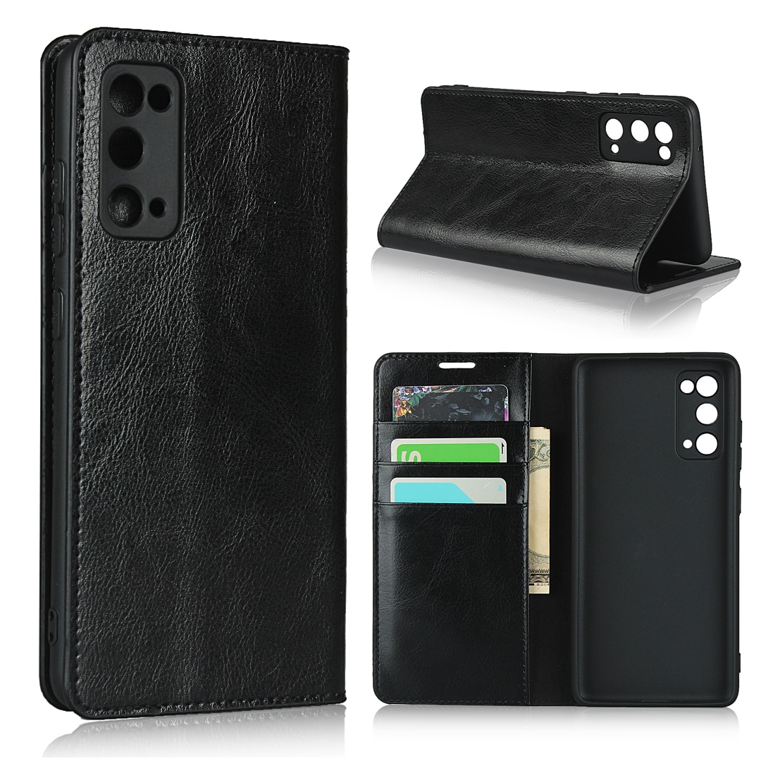 Funda cartera de cuero genuino Samsung Galaxy S20 FE Negro
