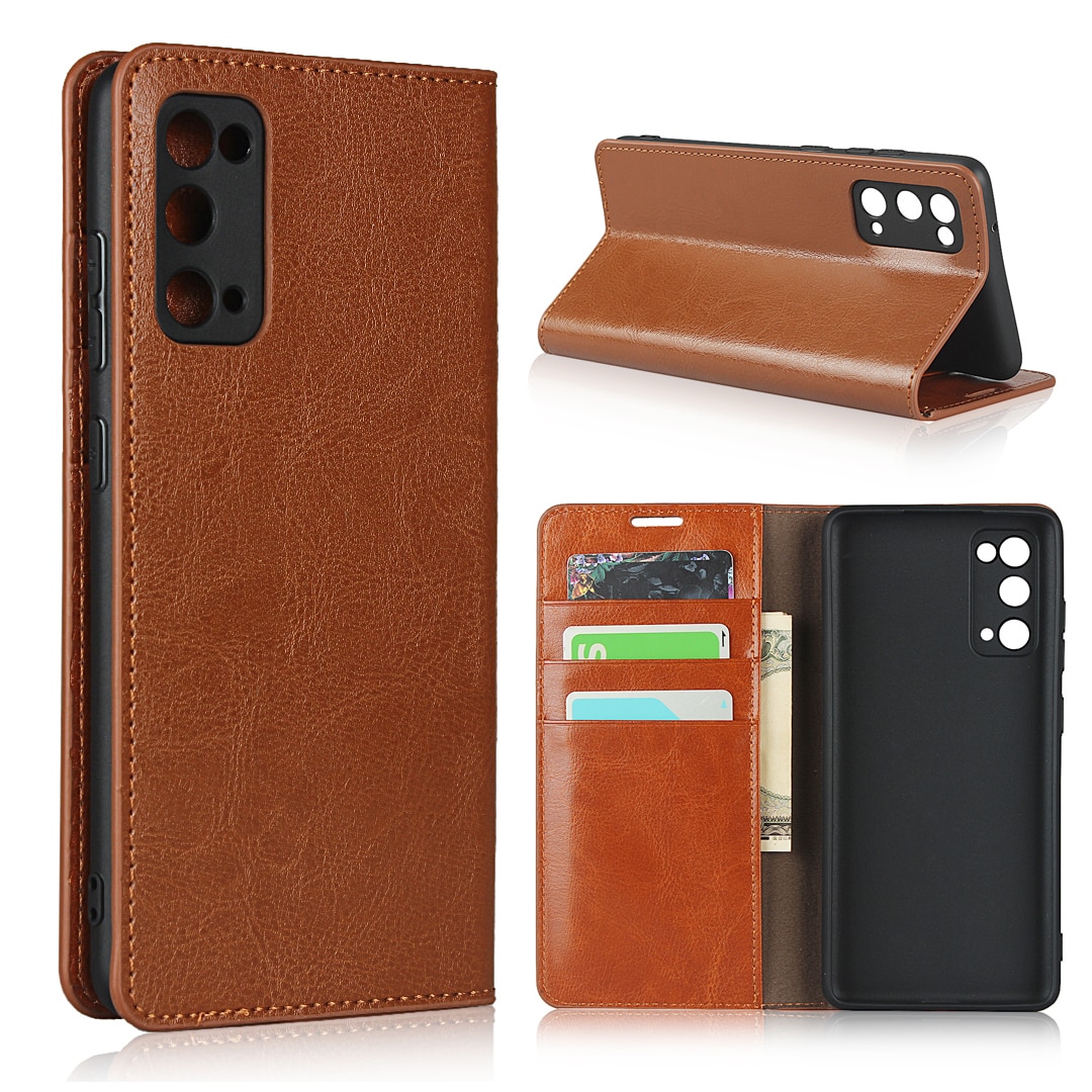 Funda cartera de cuero genuino Samsung Galaxy S20 FE Marrón