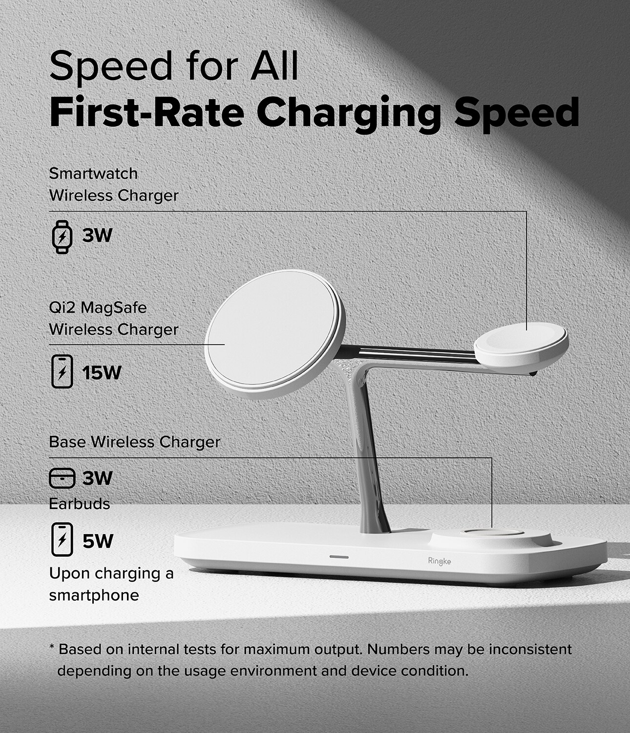 3-in-1 Wireless Charger Stand Qi2 MagSafe, blanco