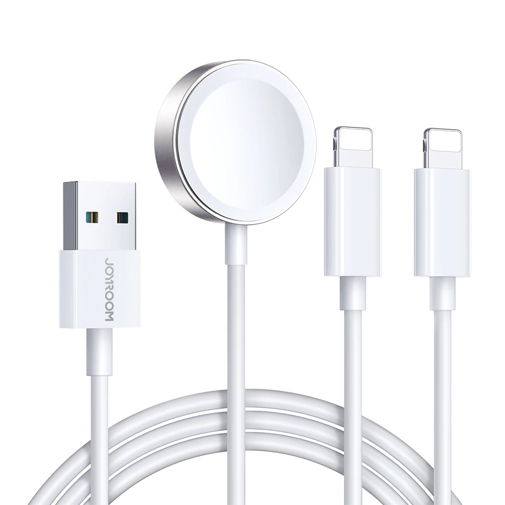 Cable 3-in-1 USB-A -> 2x Lightning + Cargador magnético, blanco (S-IW007)