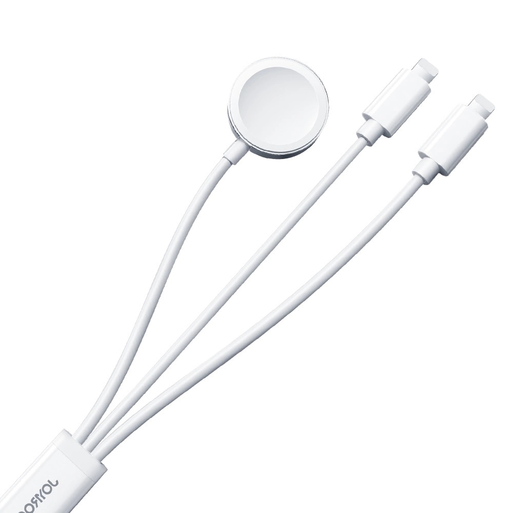 Cable 3-in-1 USB-A -> 2x Lightning + Cargador magnético, blanco (S-IW007)