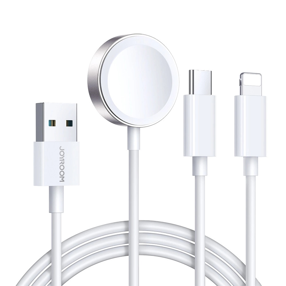 Cable 3-in-1 USB-A -> USB-C/Lightning  + Cargador Apple Watch, blanco (S-IW008)