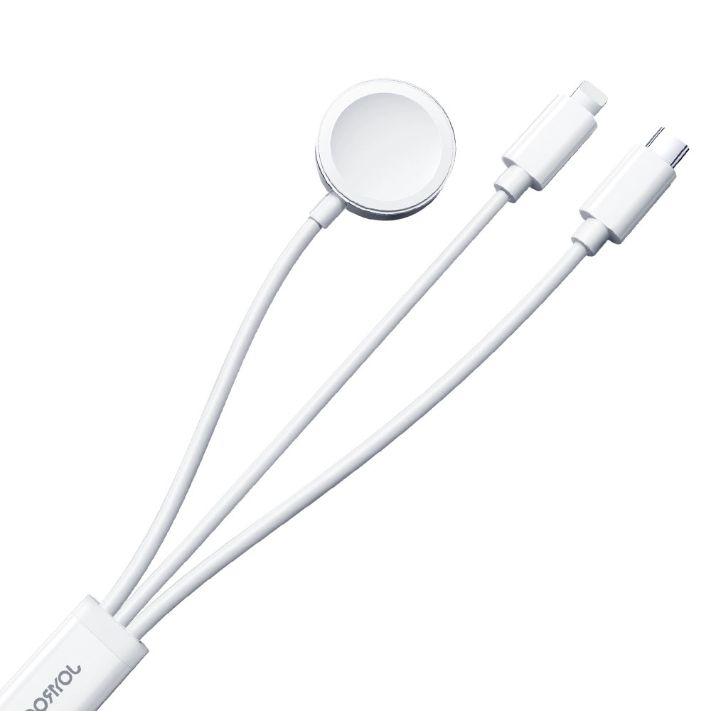 Cable 3-in-1 USB-A -> USB-C/Lightning  + Cargador Apple Watch, blanco (S-IW008)