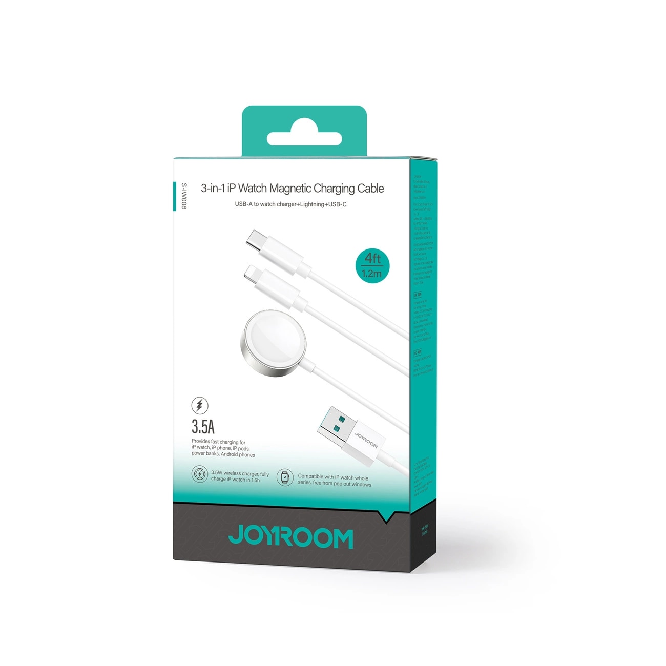 Cable 3-in-1 USB-A -> USB-C/Lightning  + Cargador Apple Watch, blanco (S-IW008)