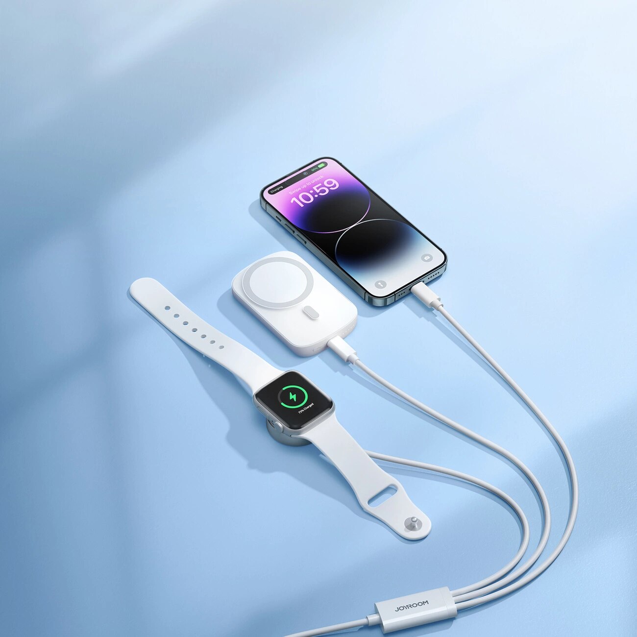 Cable 3-in-1 USB-A -> USB-C/Lightning  + Cargador Apple Watch, blanco (S-IW008)