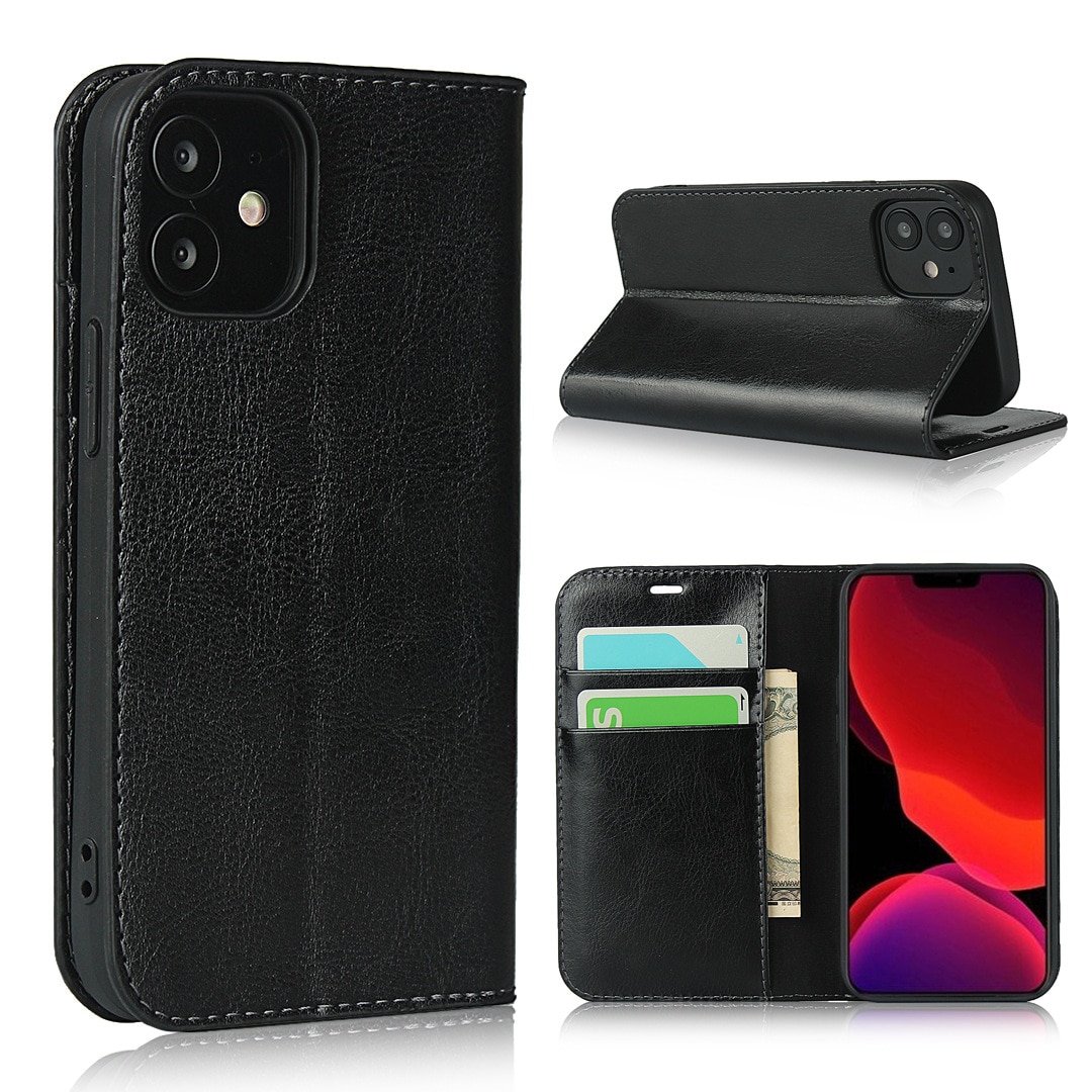 Funda cartera de cuero genuino iPhone 11 negro