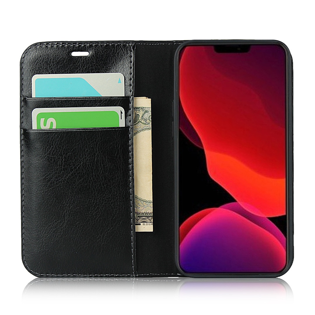 Funda cartera de cuero genuino iPhone XR negro