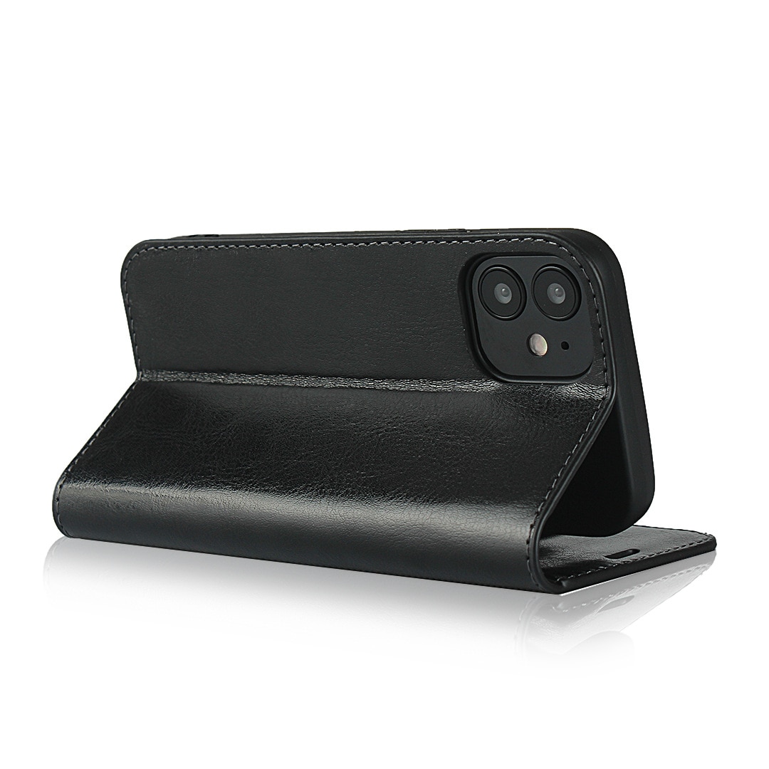 Funda cartera de cuero genuino iPhone 11 negro