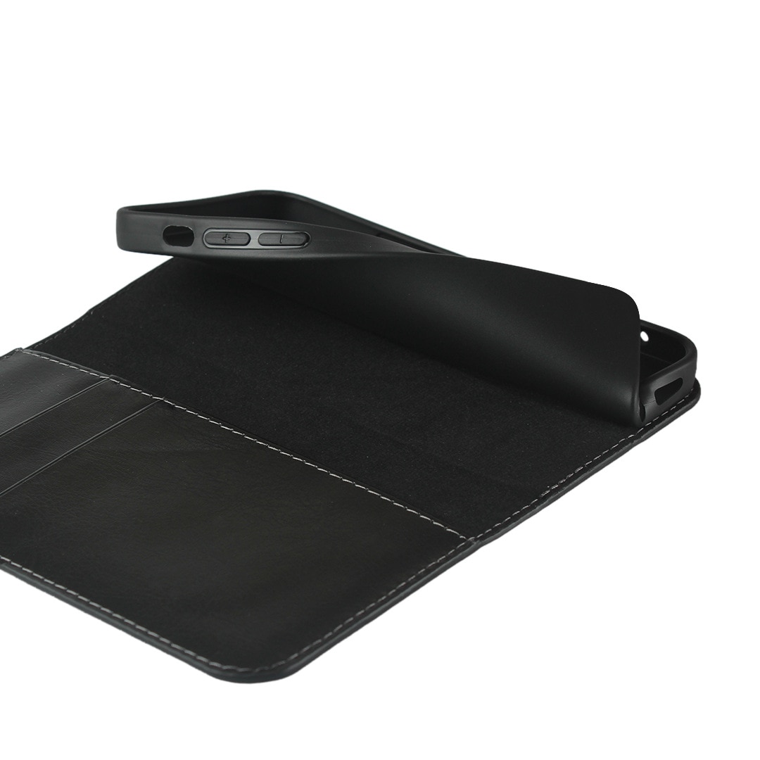 Funda cartera de cuero genuino iPhone Xr Negro