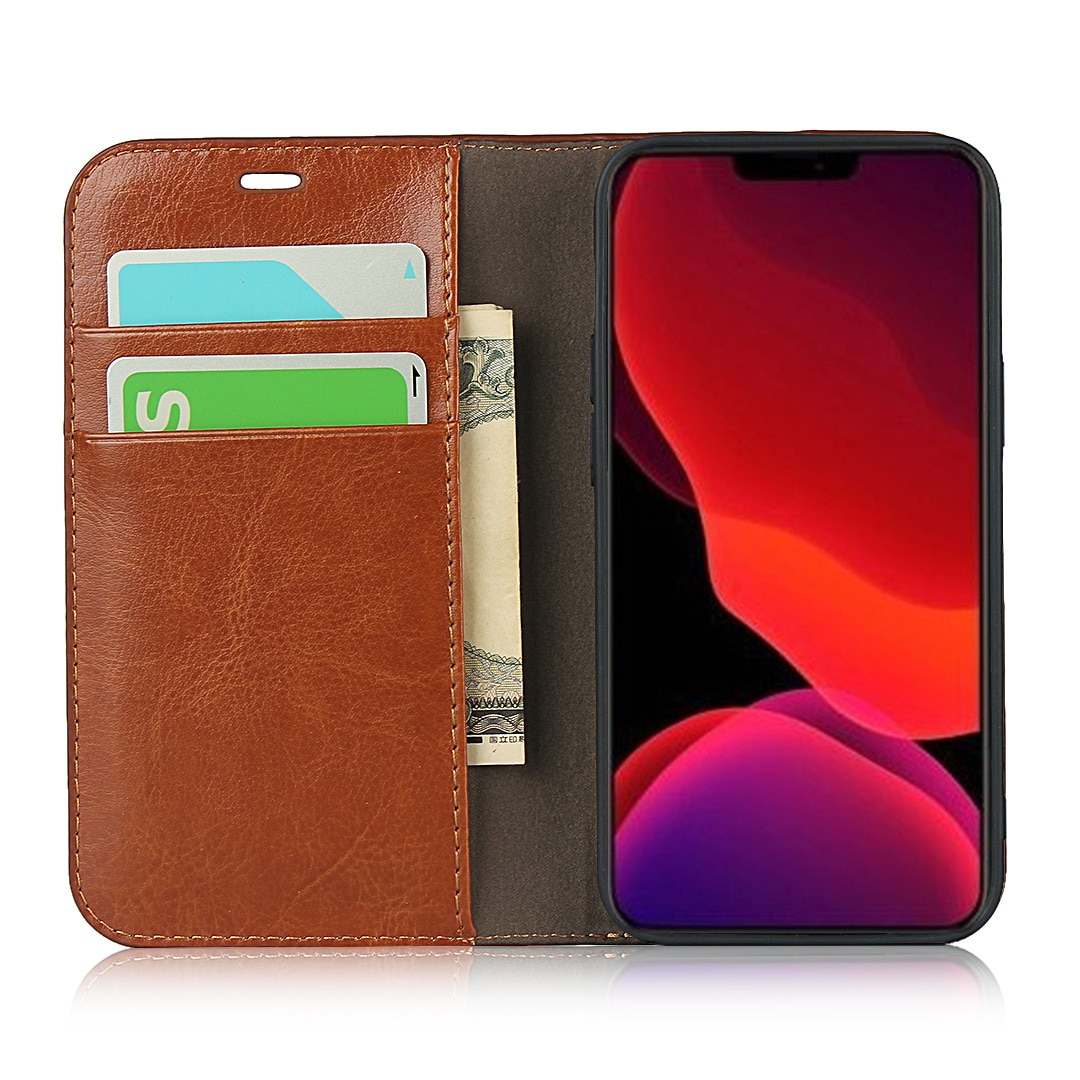 Funda cartera de cuero genuino iPhone Xr Marrón