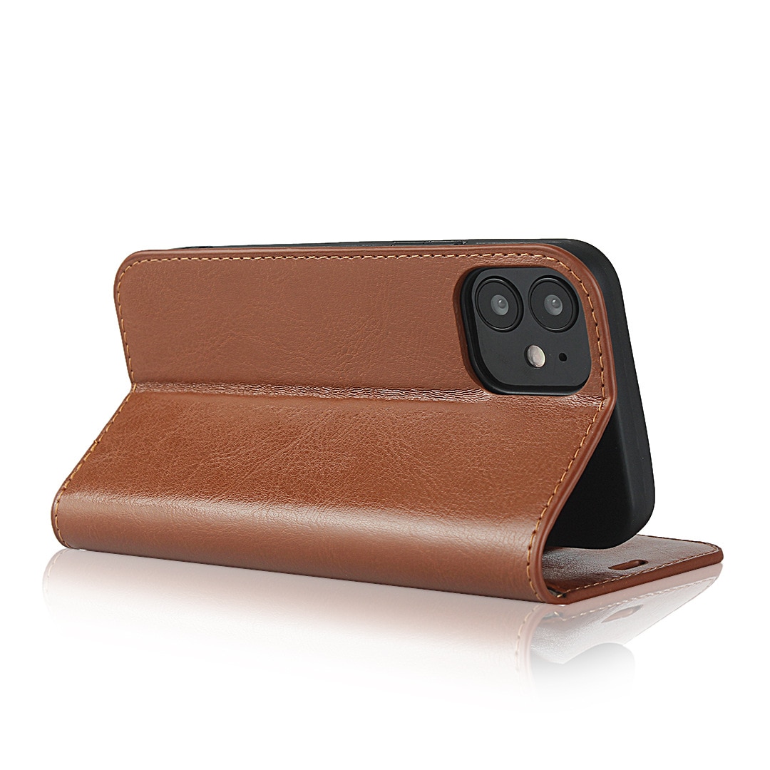 Funda cartera de cuero genuino iPhone XR marrón