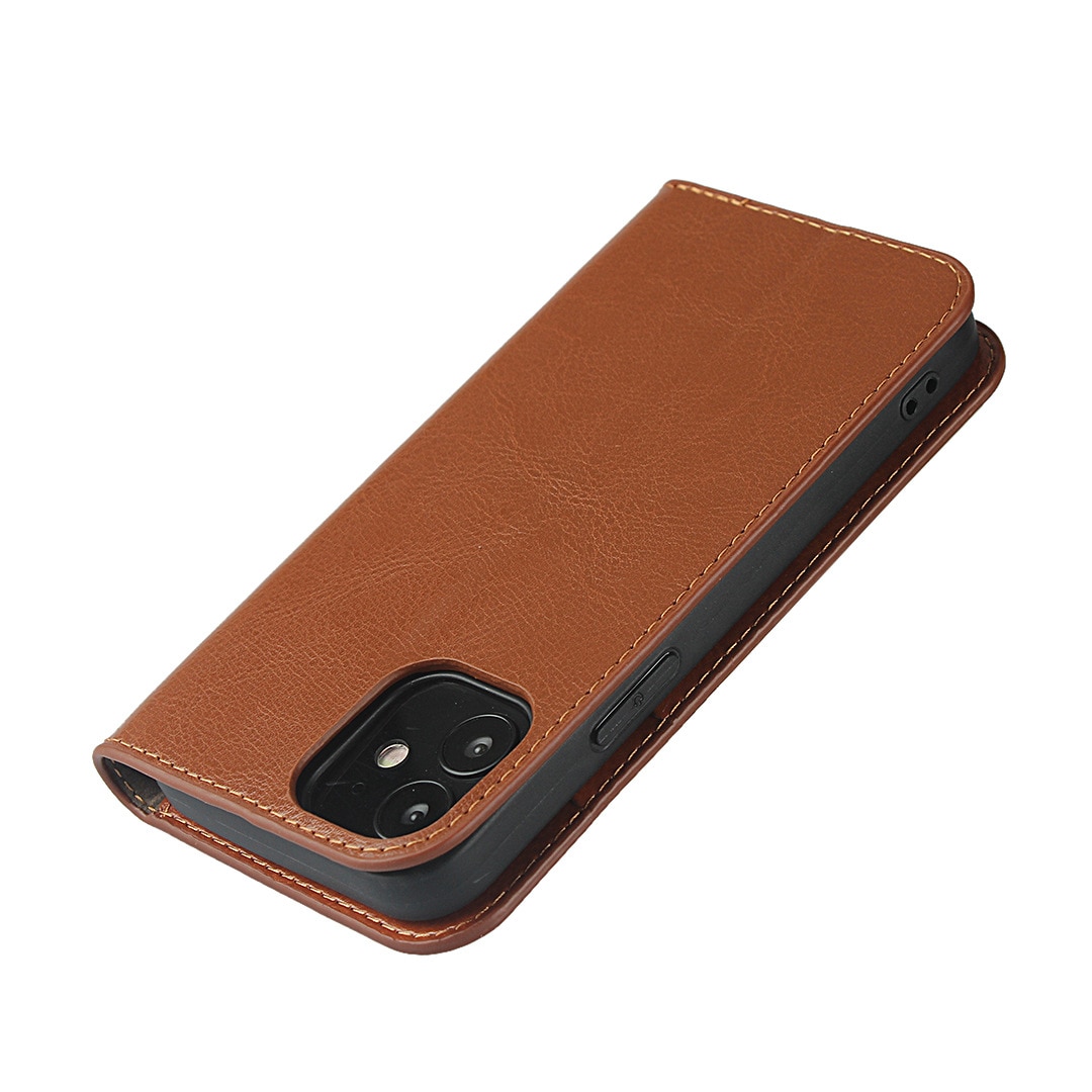 Funda cartera de cuero genuino iPhone Xr Marrón