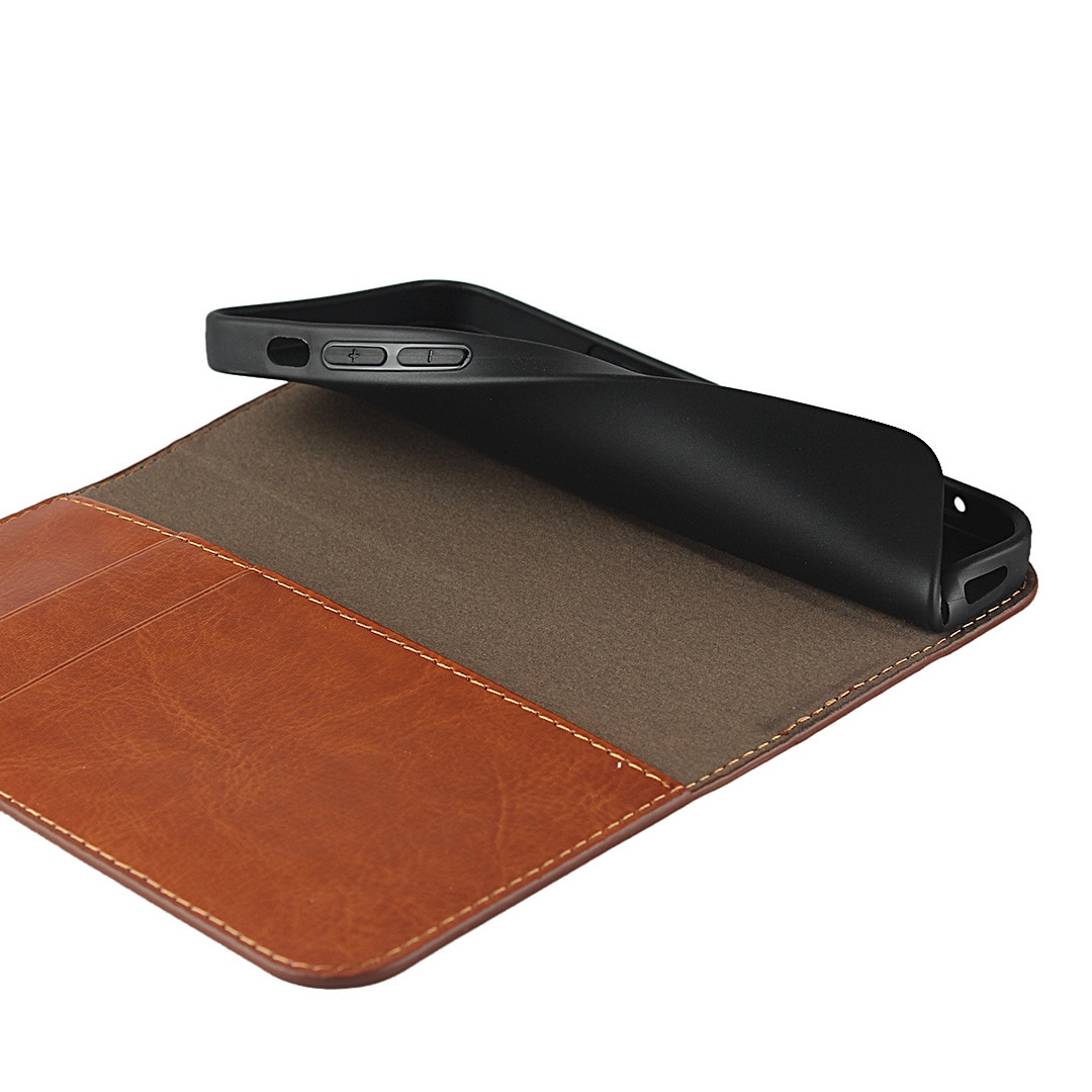 Funda cartera de cuero genuino iPhone Xr Marrón
