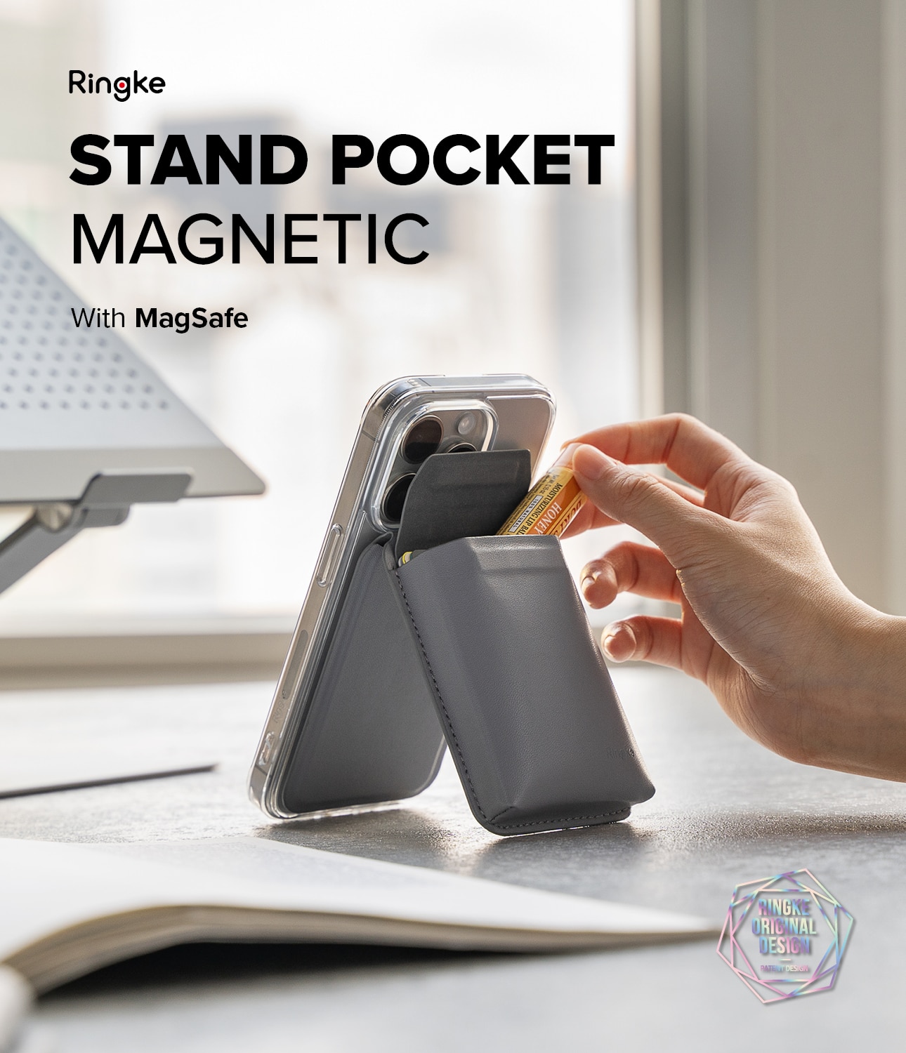 Stand Pocket Magnetic Card Holder Light Grey