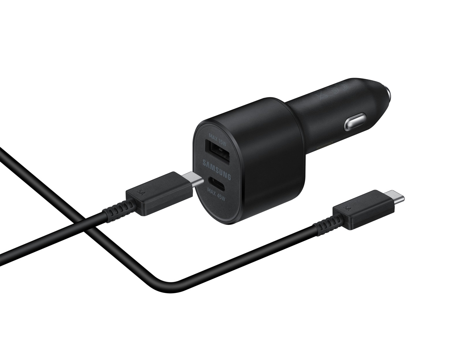 Cargador de coche Super Fast Dual USB-C + USB-A (45W+15W) negro
