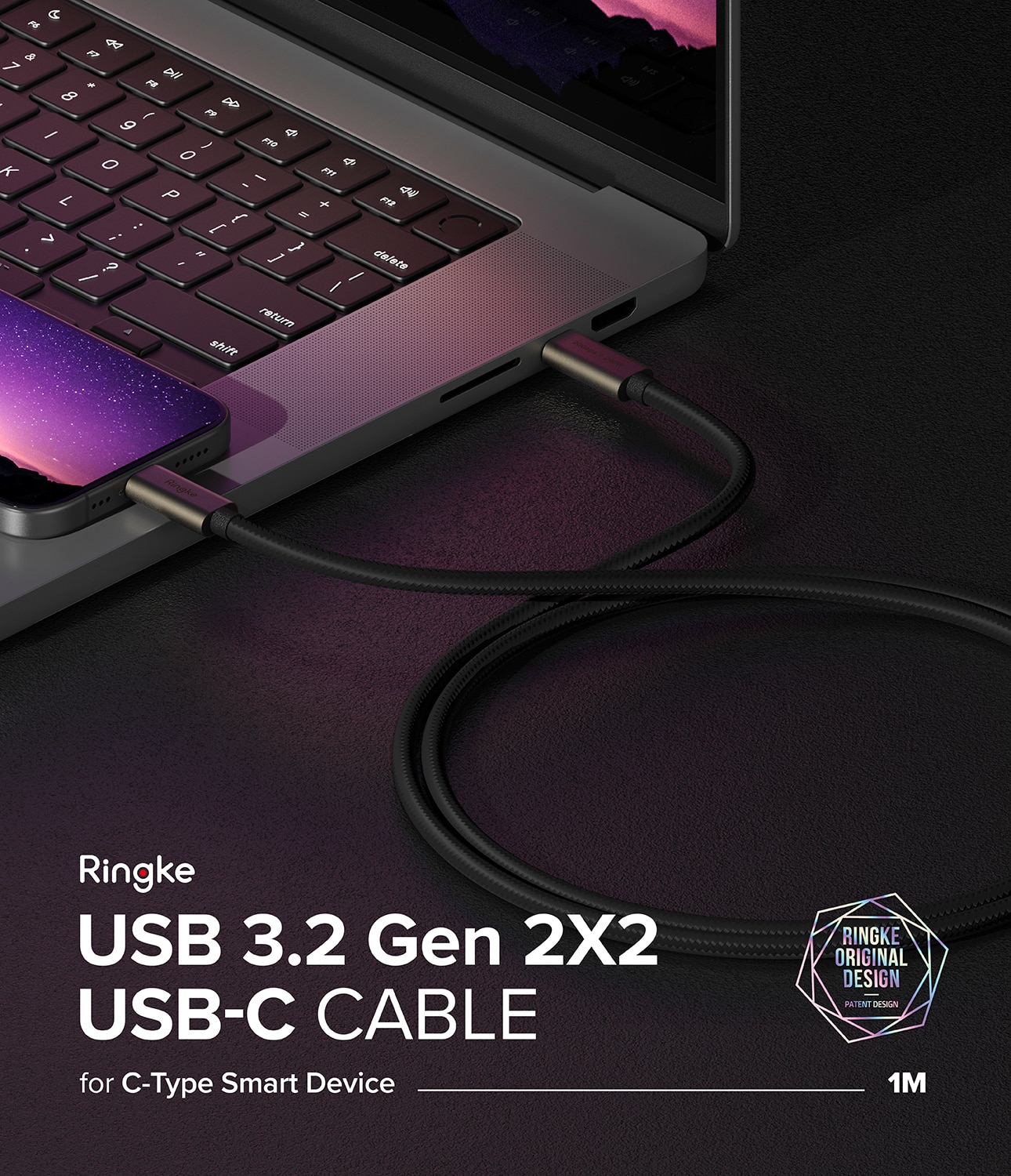 Cable USB-C a USB-C 3.2 Gen 2x2 1 metros, negro