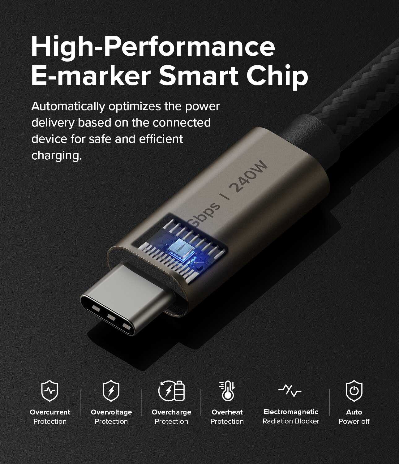 Cable USB-C a USB-C 3.2 Gen 2x2 1 metros 240W, negro
