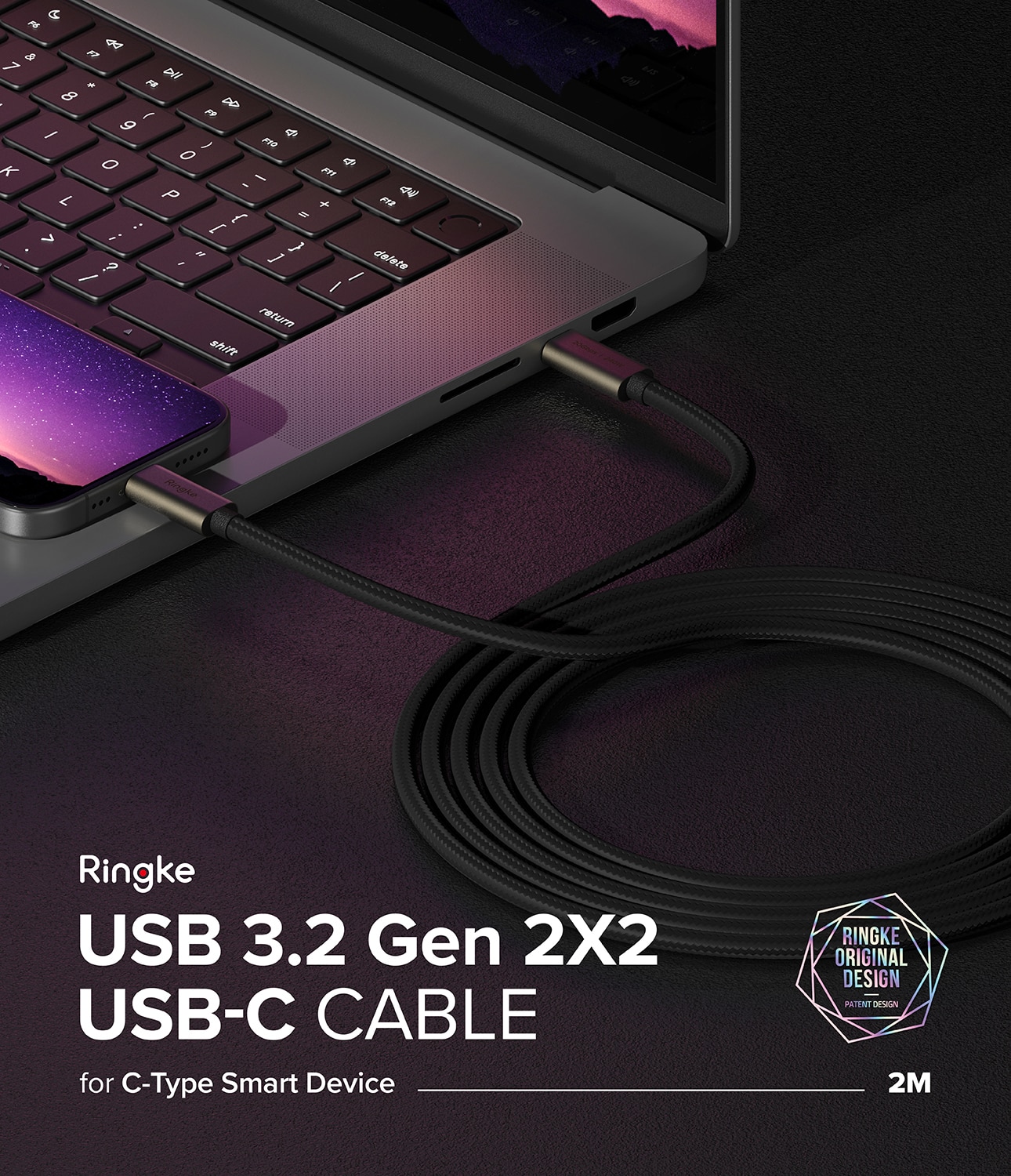 Cable USB-C a USB-C 3.2 Gen 2x2 2 metros, negro