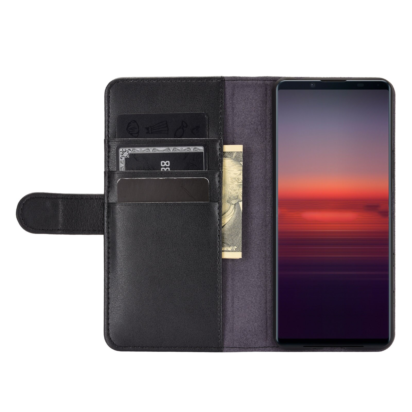 Funda de cuero genuino Sony Xperia 10 II, negro