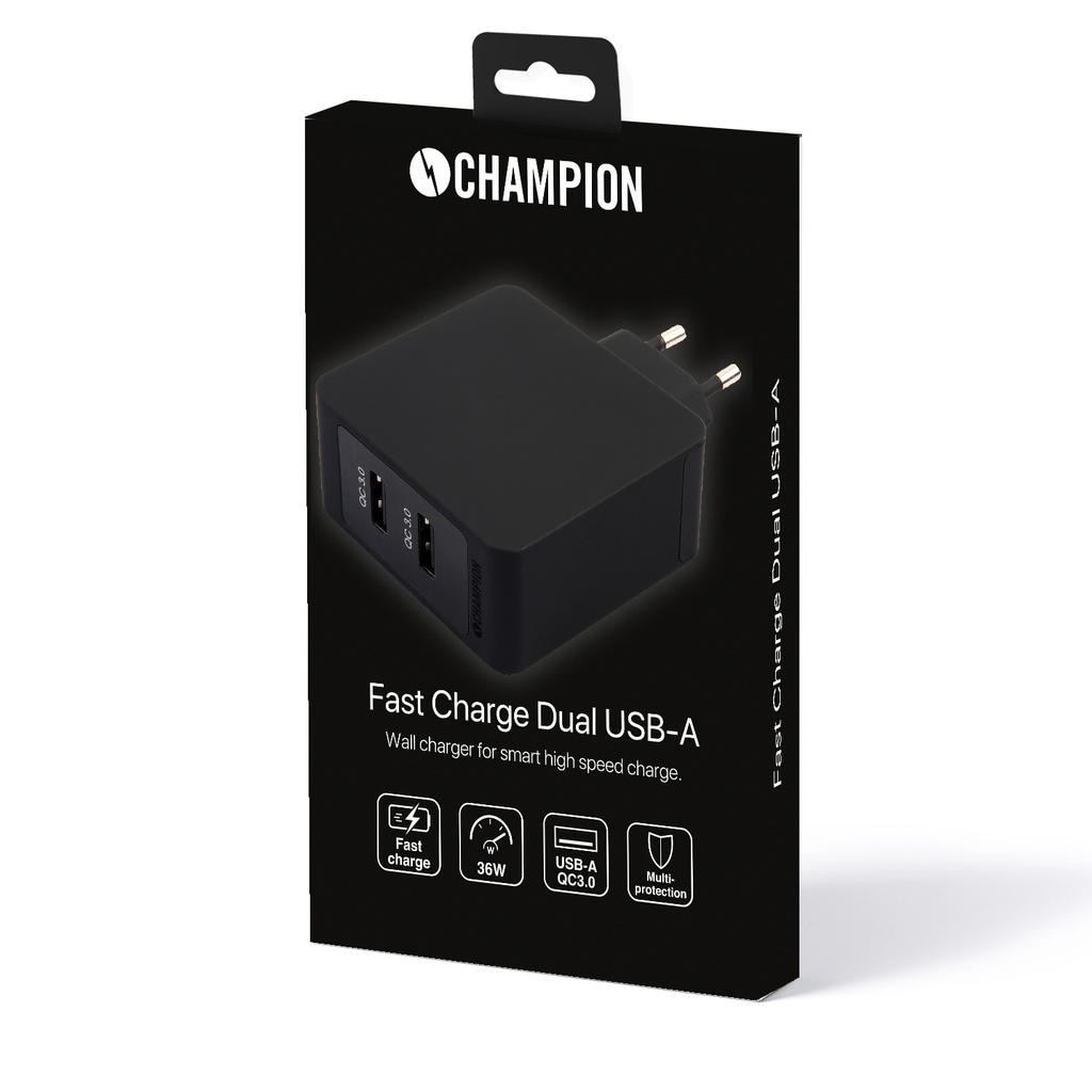 Fast Charge Dual USB QC3 36W Negro