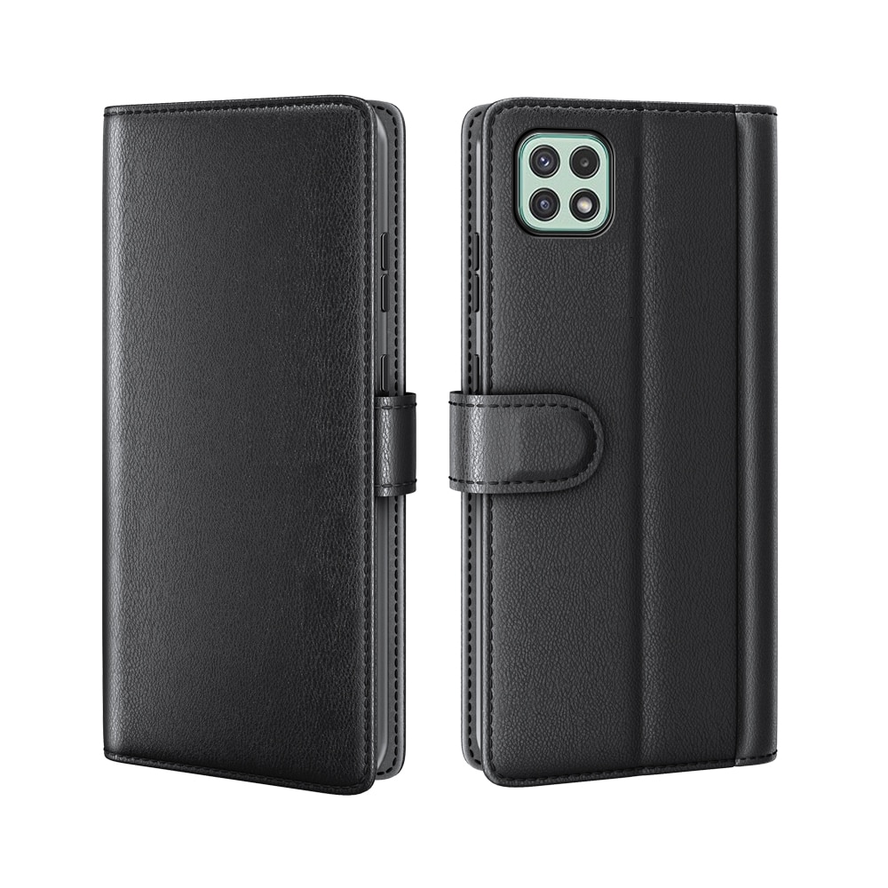 Funda de cuero genuino Samsung Galaxy A22 5G, Negro