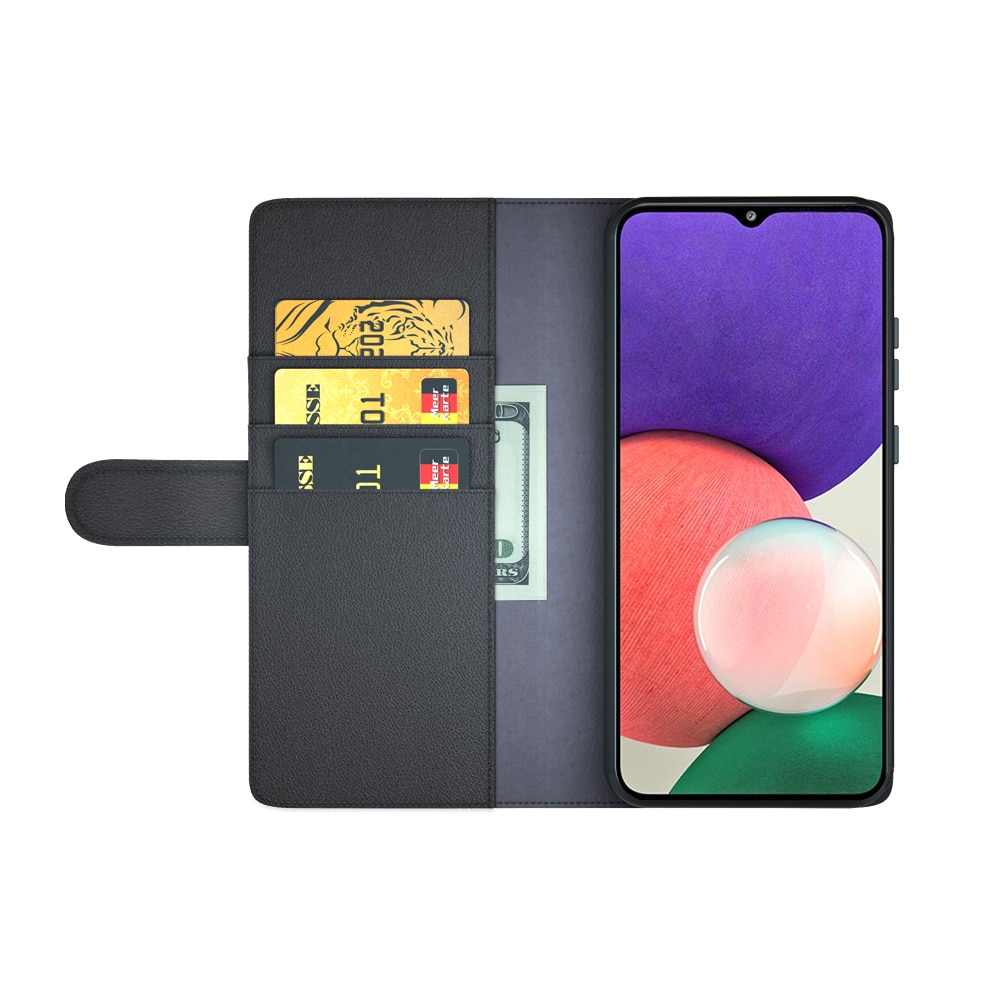 Funda de cuero genuino Samsung Galaxy A22 5G, Negro