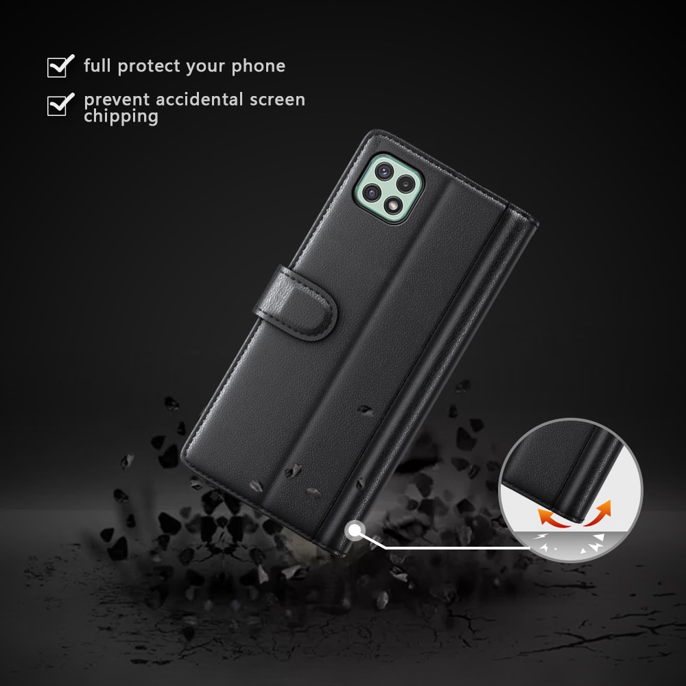 Funda de cuero genuino Samsung Galaxy A22 5G, Negro