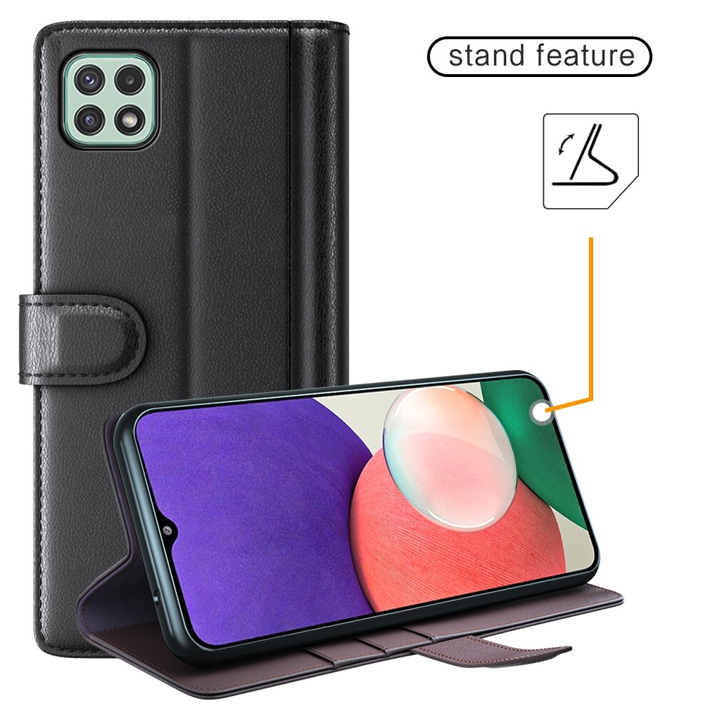 Funda de cuero genuino Samsung Galaxy A22 5G, Negro