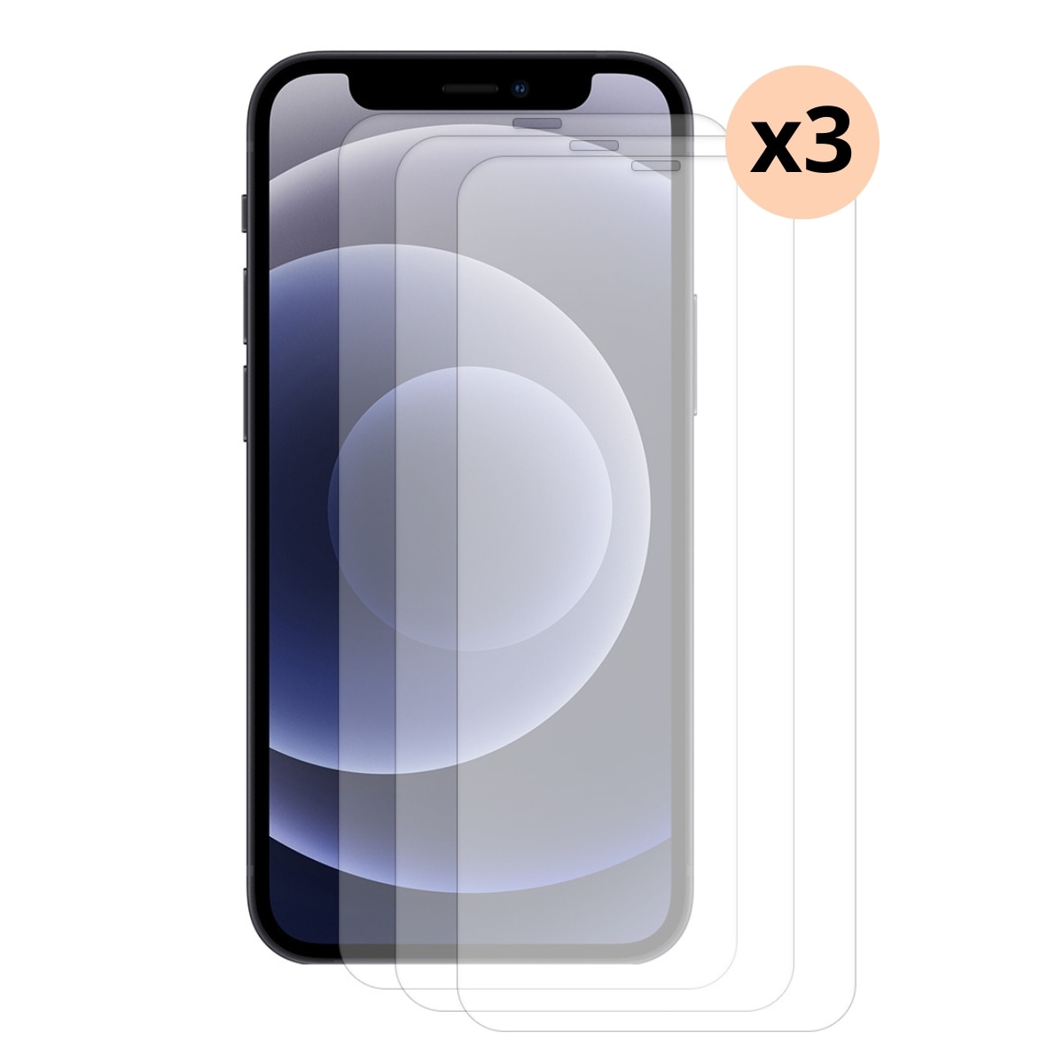 Kit para iPhone 12/12 Pro, 3 piezas Protector de pantalla en cristal templado 0.3mm