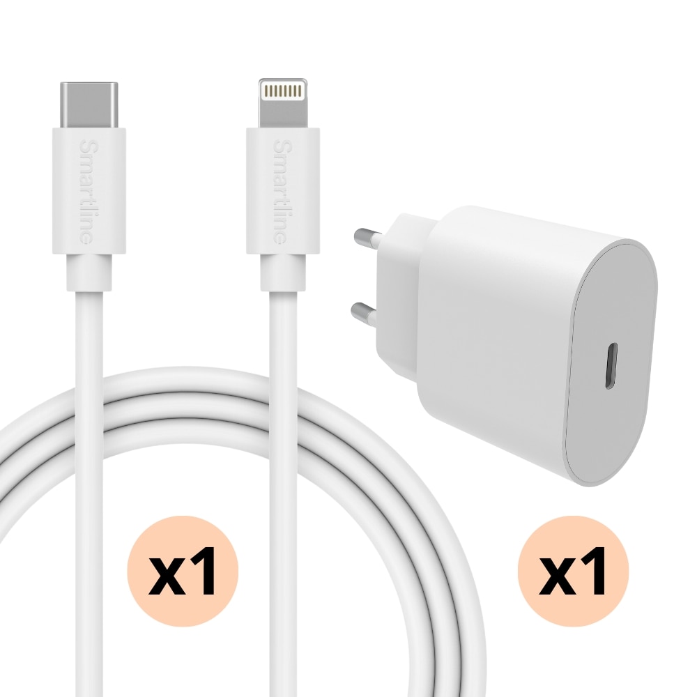 Cargador completo para iPhone 7 - Cable de 2m y cargador de pared - Smartline