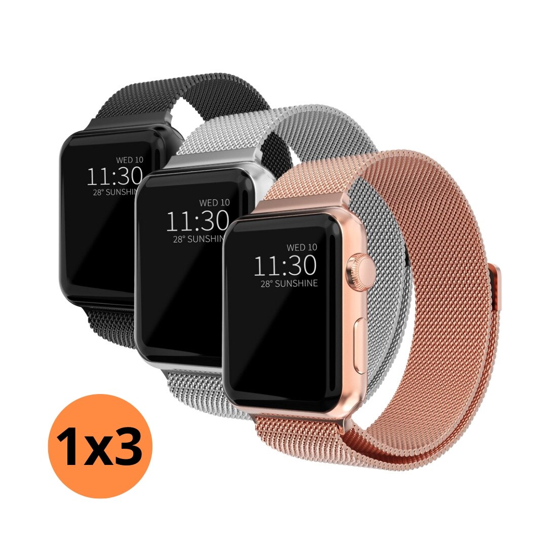 Kit para Apple Watch 42/44/45/49 mm Pulsera milanesa negro, plata, oro rosa