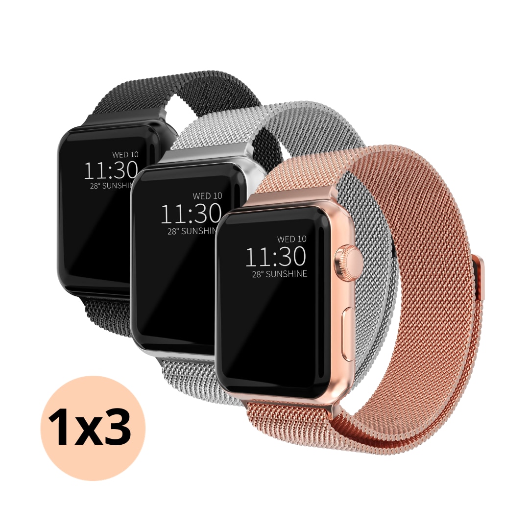 Kit para Apple Watch SE 44mm Pulsera milanesa negro, plata, oro rosa