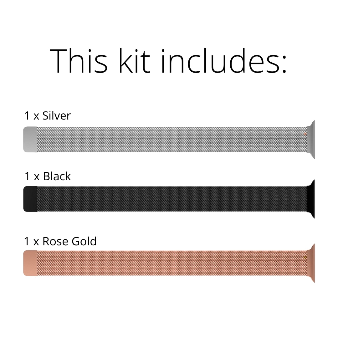 Kit para Apple Watch 41mm Series 9 Pulsera milanesa negro, plata, oro rosa