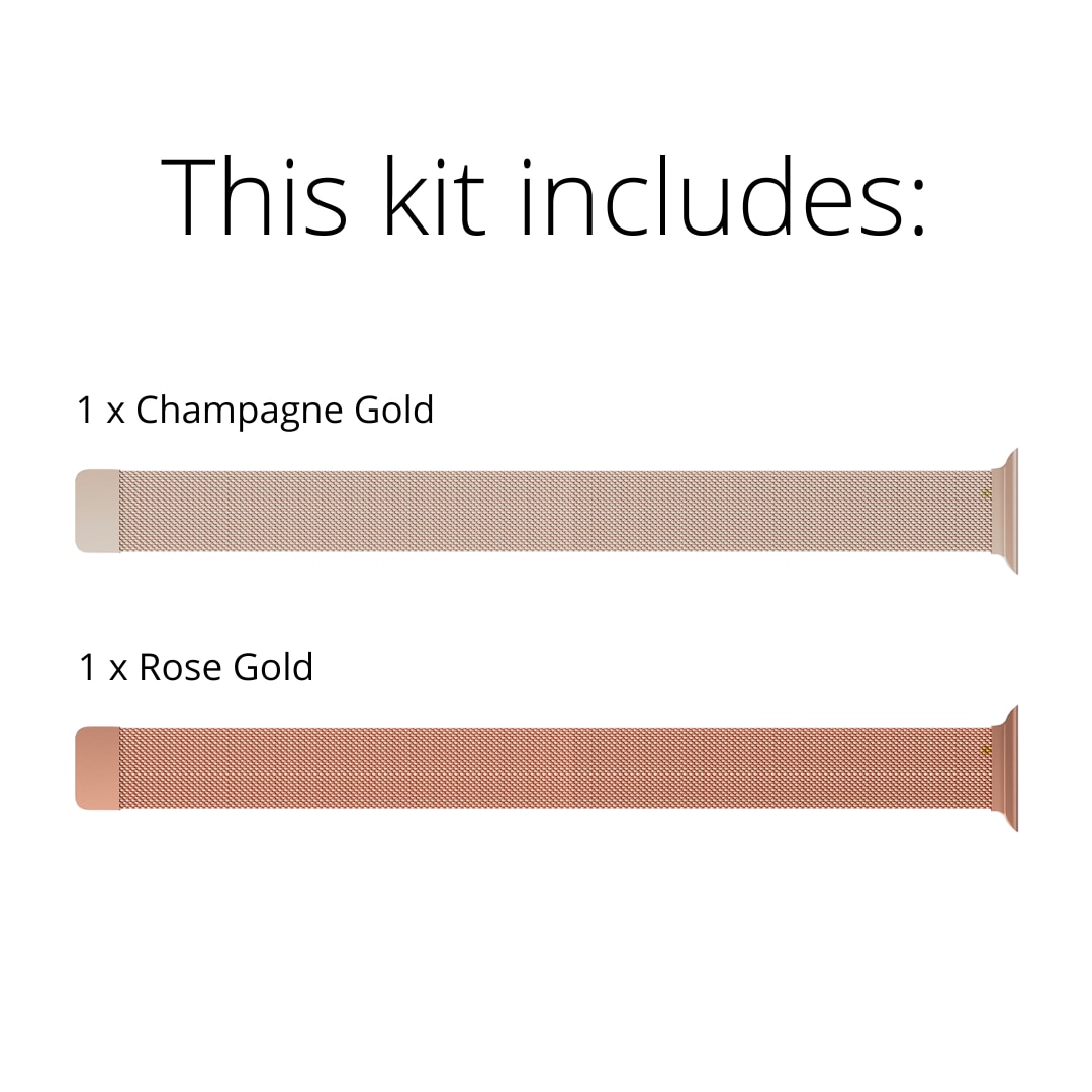Kit para Apple Watch SE 3 44mm Pulsera milanesa dorado champagne & oro rosa