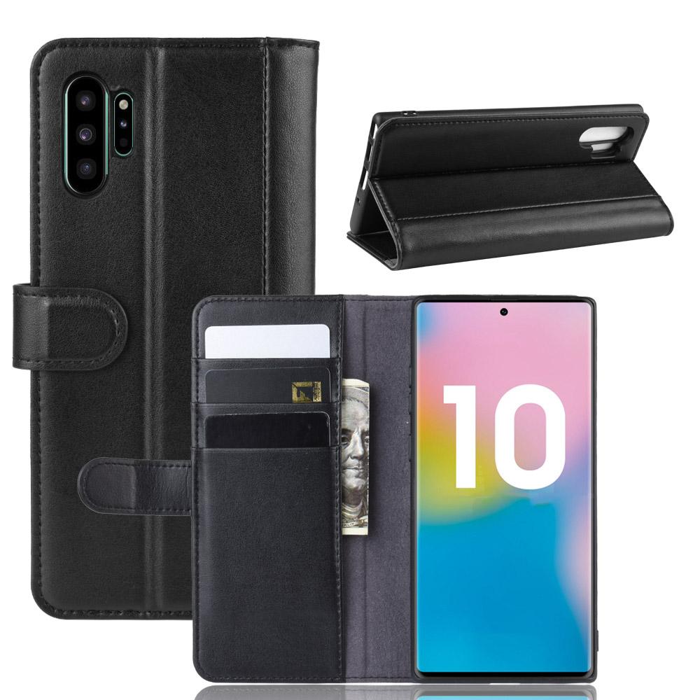 Funda de cuero genuino Samsung Galaxy Note 10 Plus, Negro