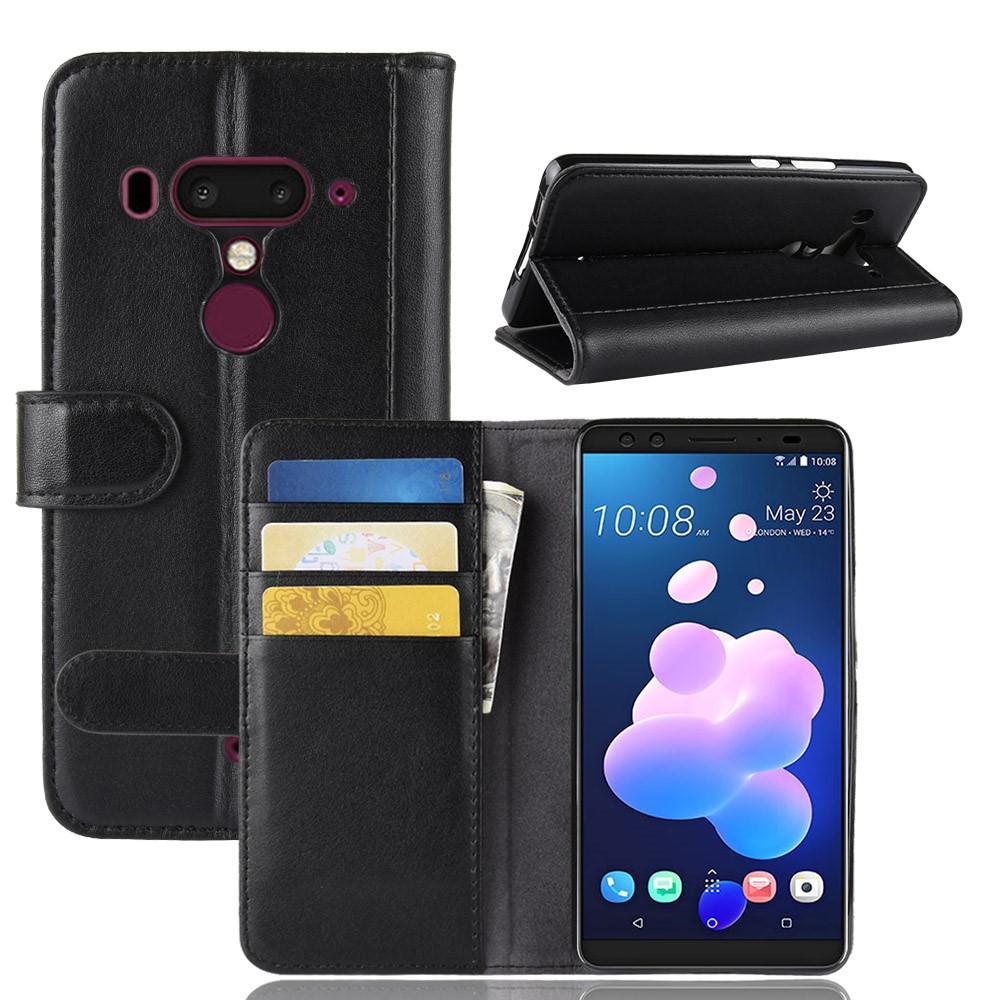 Funda de cuero genuino HTC U12+, negro