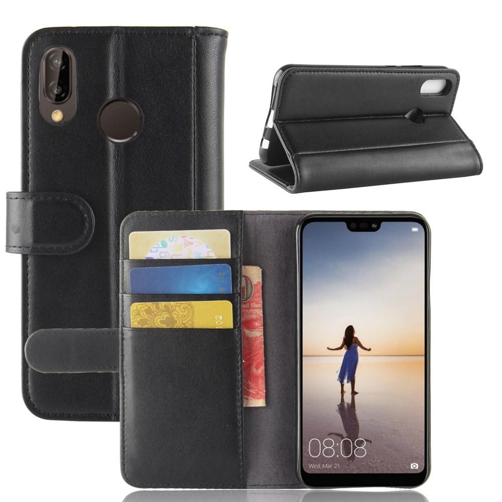 Funda de cuero genuino Huawei P20 Lite, negro