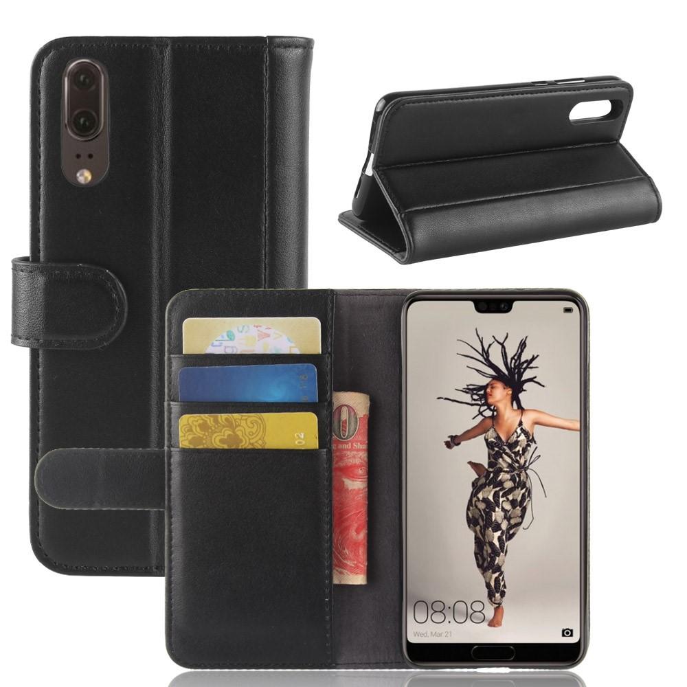 Funda de cuero genuino Huawei P20, negro