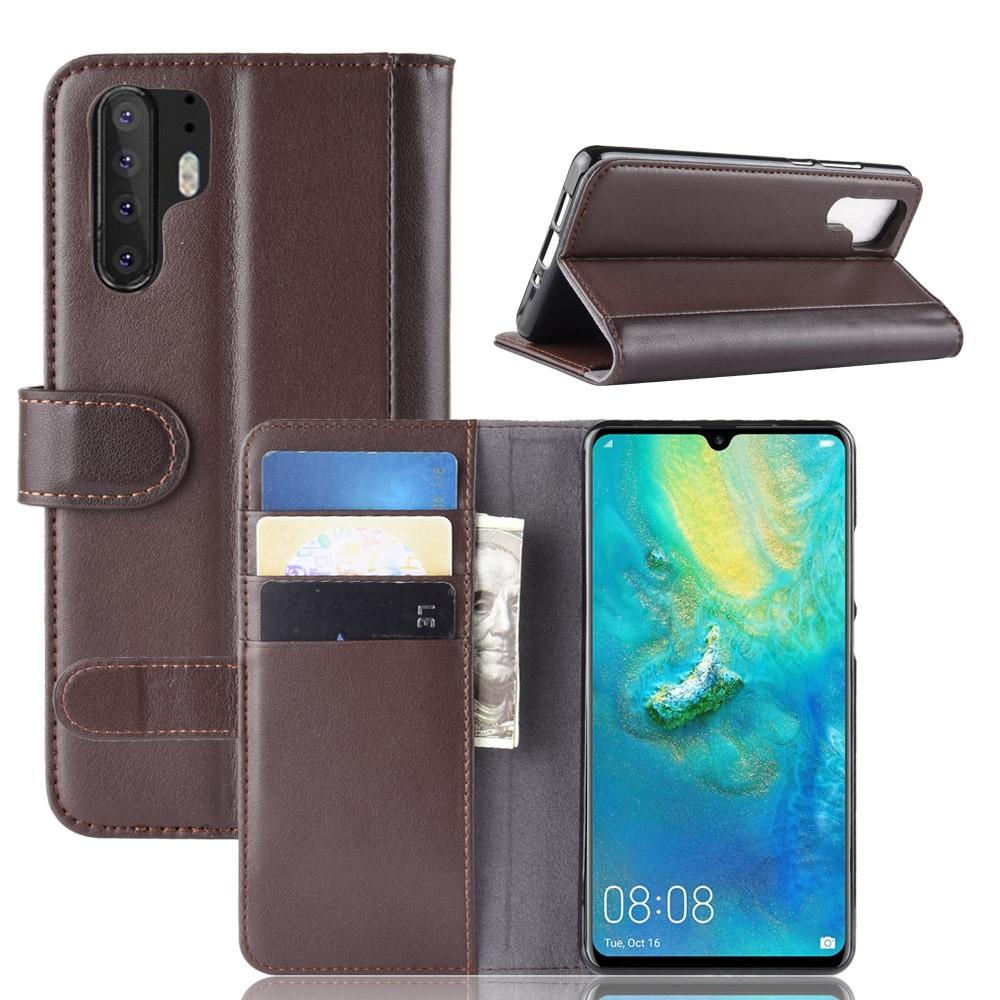 Funda de cuero genuino Huawei P30 Pro, marrón