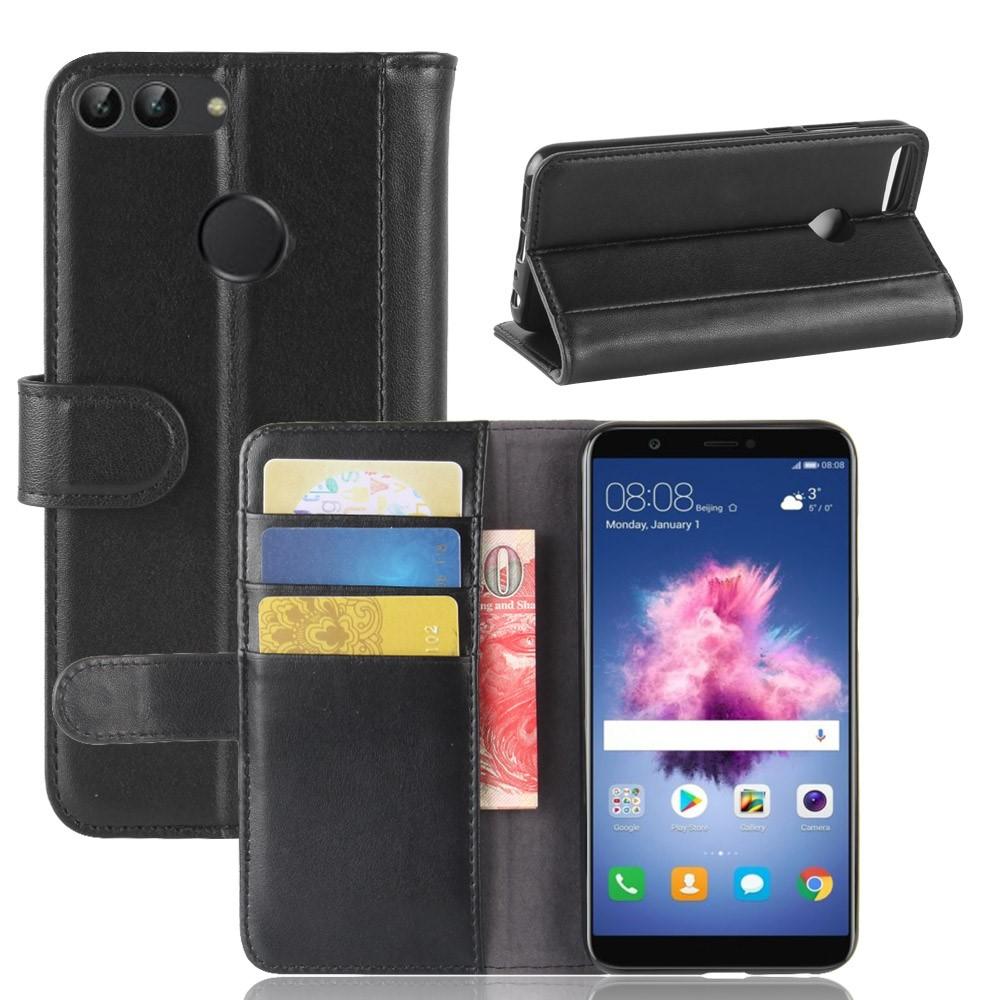 Funda de cuero genuino Huawei P Smart, negro