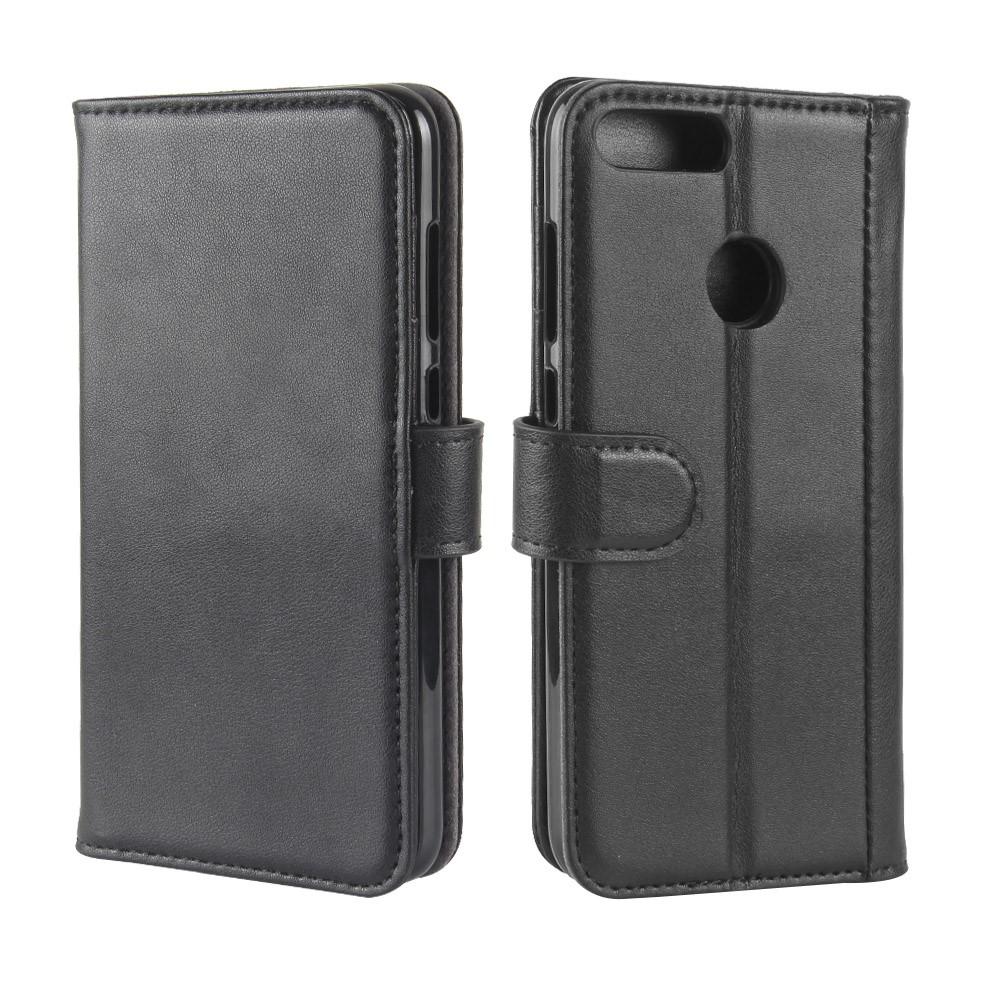 Funda de cuero genuino Huawei P Smart, negro