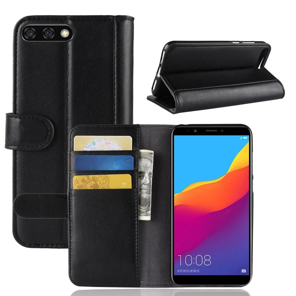 Funda de cuero genuino Huawei Y6 2018, Negro