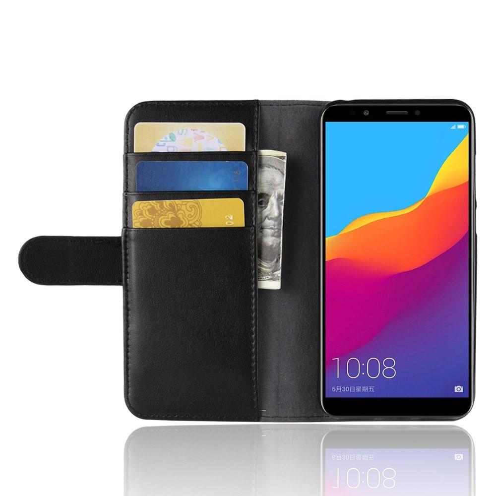 Funda de cuero genuino Huawei Y6 2018, Negro