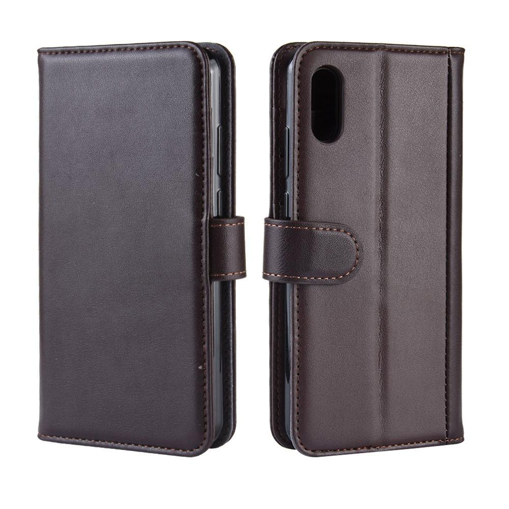 Funda de cuero genuino Huawei Y6 2019, marrón