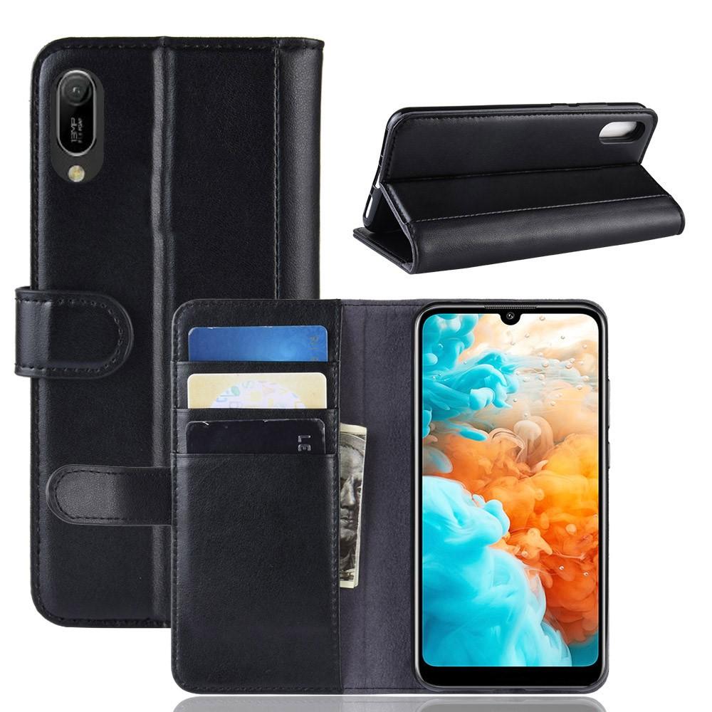 Funda de cuero genuino Huawei Y6 2019, Negro