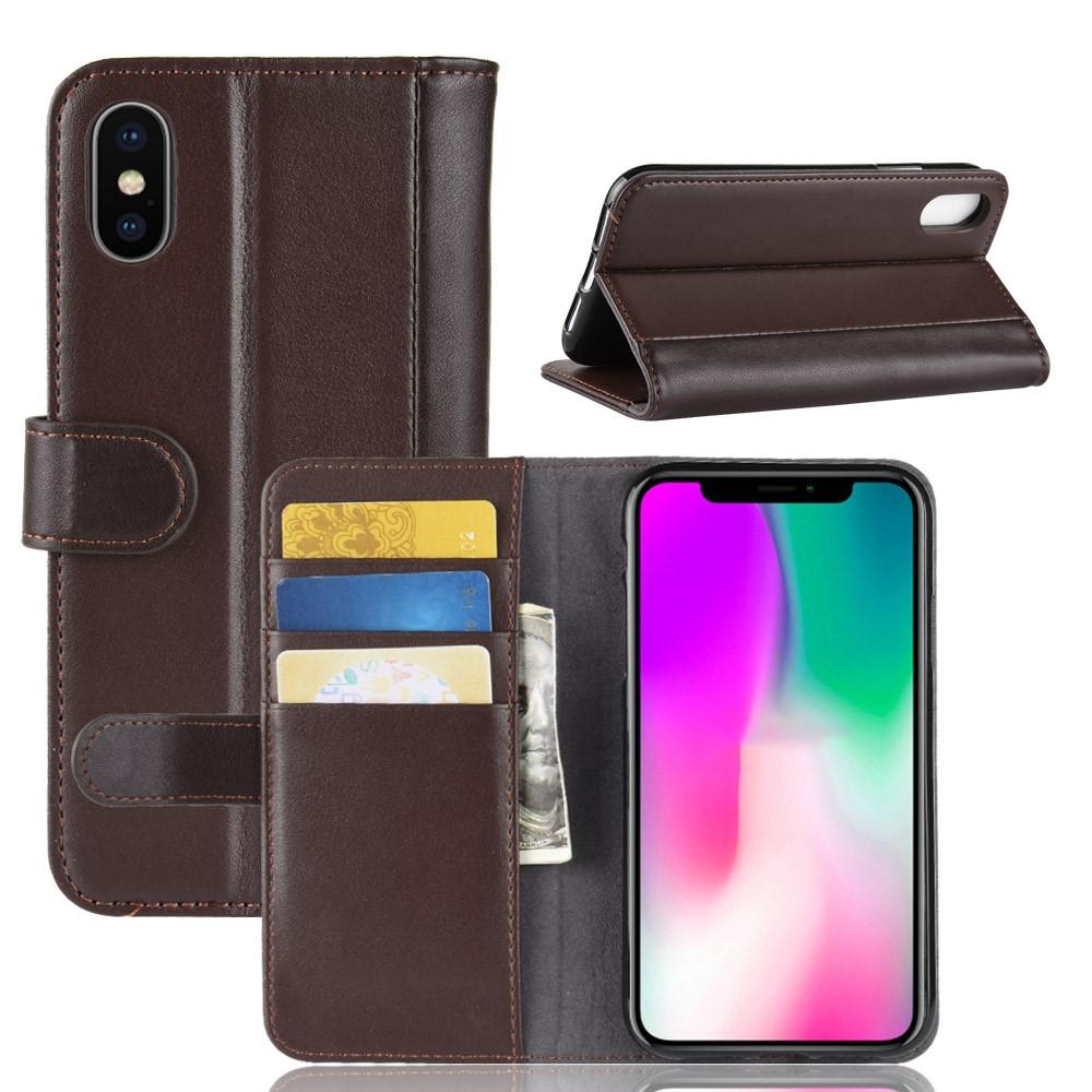 Funda de cuero genuino iPhone Xr, marrón