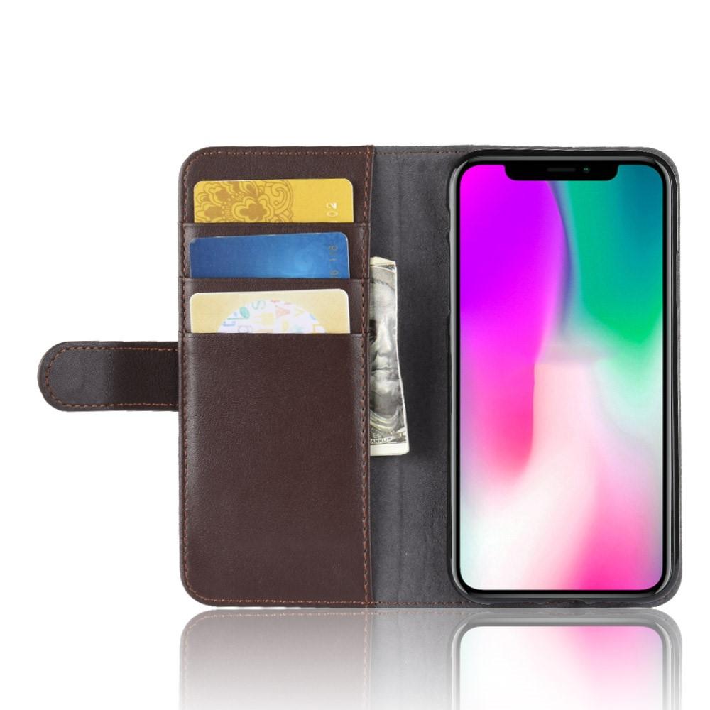 Funda de cuero genuino iPhone Xr, marrón