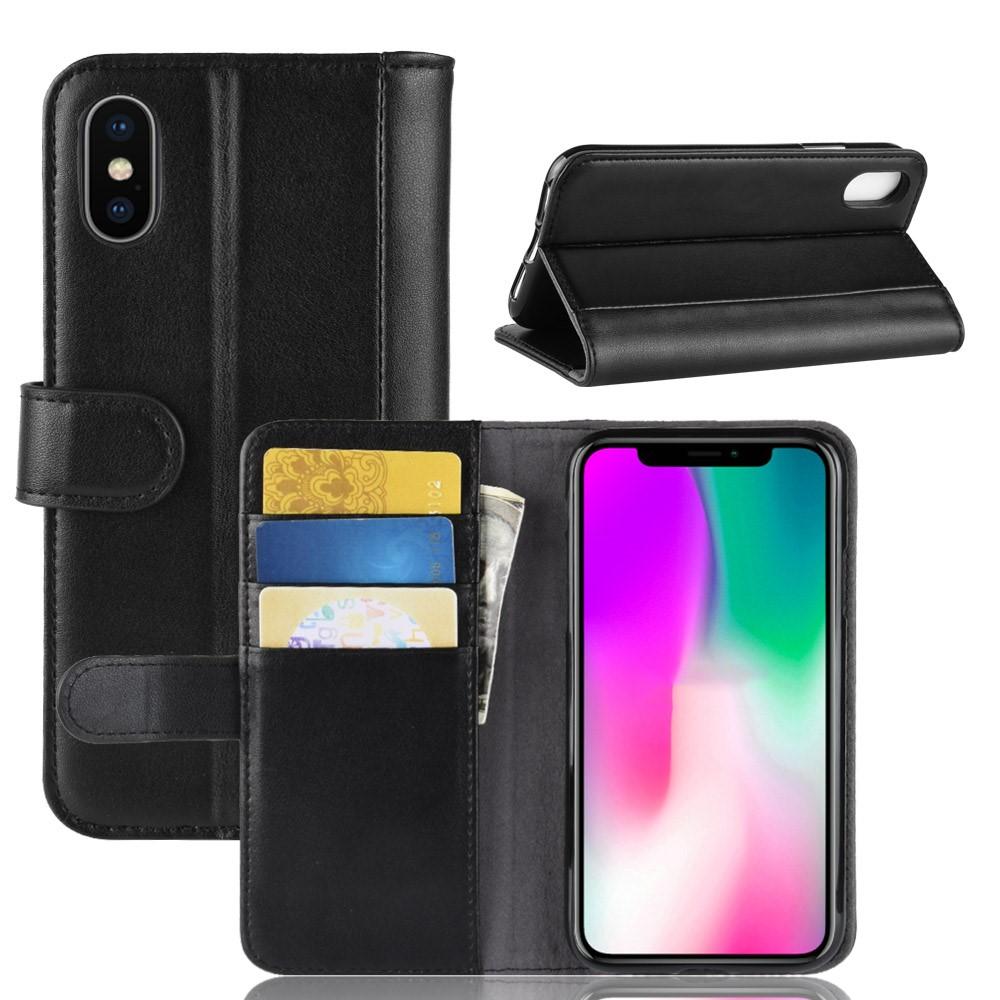 Funda de cuero genuino iPhone Xr, negro