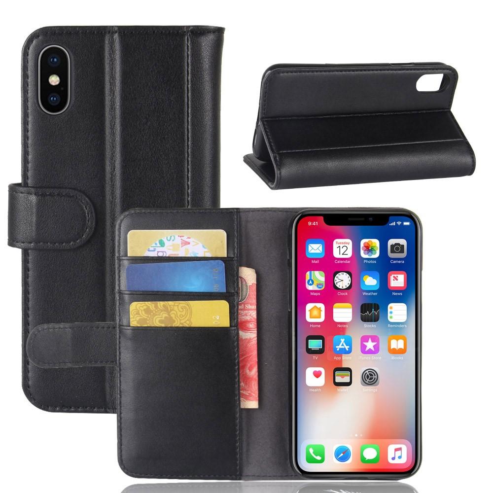 Funda de cuero genuino iPhone X/XS, Negro